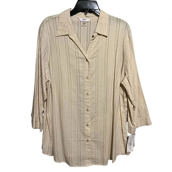 Alia Tops - ALIA Womens NWT Plus Sz 18W 3/4 Sleeve Button Front Collared Career Shirt Stone